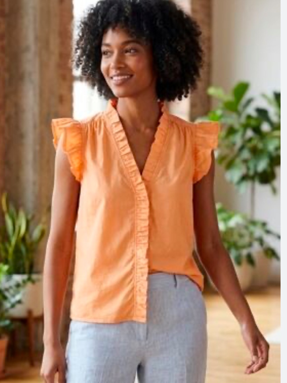 J. Crew Orange Flutter Sleeve Blouse with Ruffled Mandarin Collar size XL